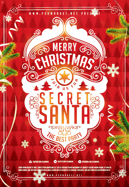 Secret Santa event flyer psd