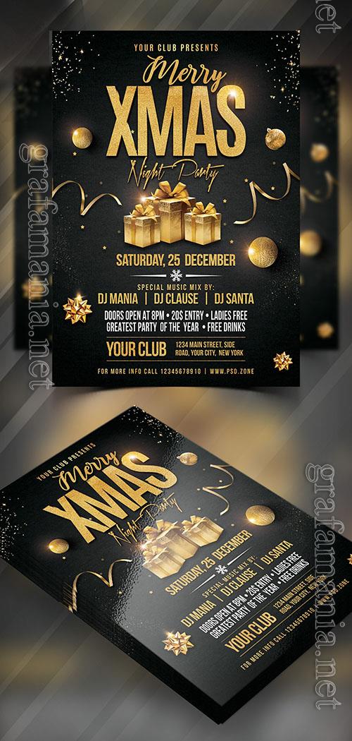 Luxurious Black and Gold Christmas Night Party Flyer Template