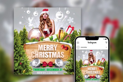 Stunning Festive Merry Christmas Party Instagram Post Template PSD