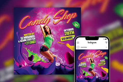Colorful Splash Girls and Drinks Party Instagram Post Template Beautiful PSD