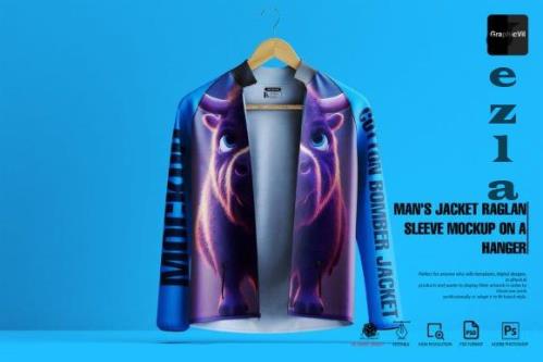 Man's Jacket Raglan Sleeve Mockup on a Hanger