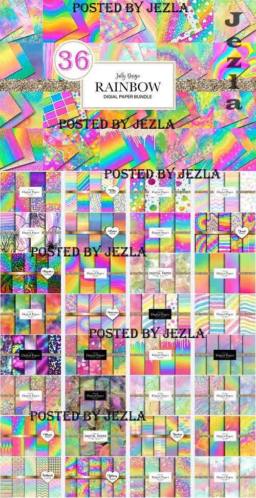 Rainbow Digital Paper Bundle - 36 Premium Graphics