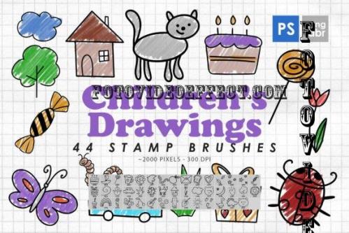 44 Children's Drawings Photoshop Brushes