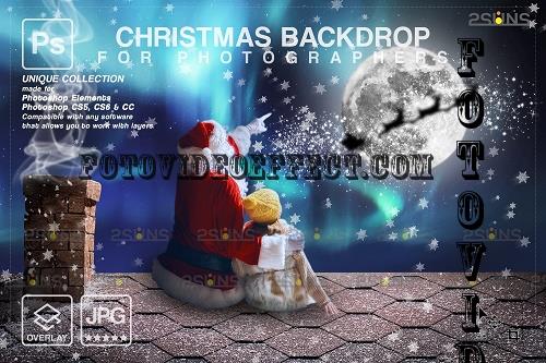 Christmas Rooftop Santa in Moon Digital Backdrop V01 - 2285494