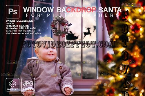 Christmas Window Backdrop Santa Sleigh V02 - 2285447