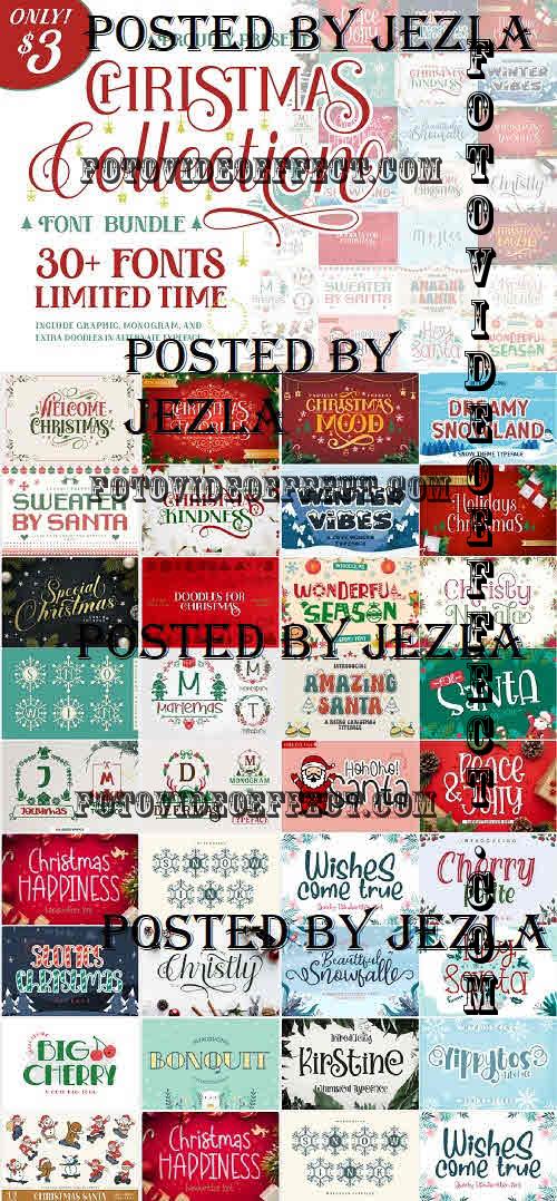 Christmas Collection Font Bundle - 32 Premium Fonts, 1 Premium Graphics