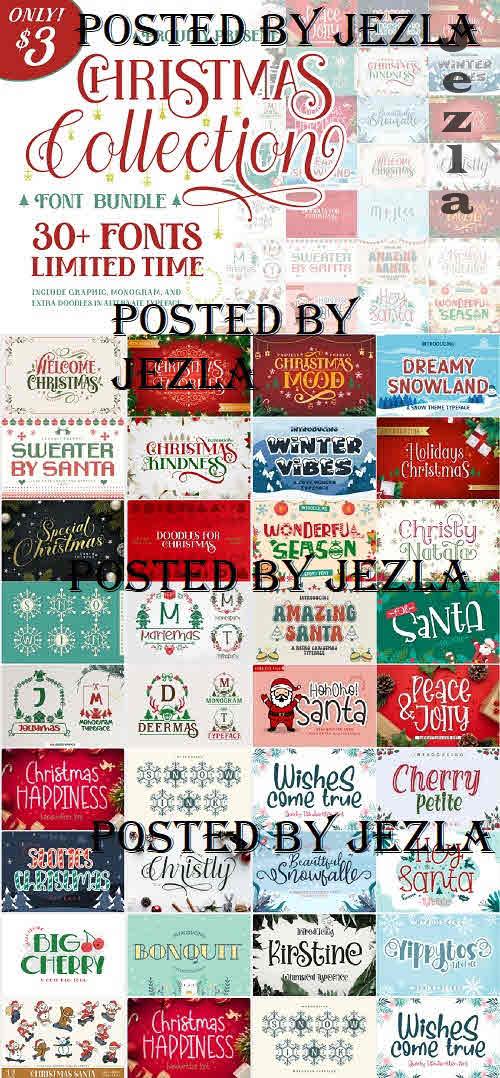 Christmas Collection Font Bundle - 32 Premium Fonts, 1 Premium Graphics