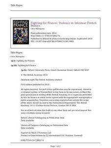 Fighting for France Violence in Interwar French Politics