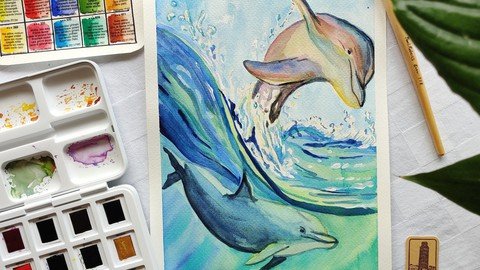 Learn To Paint Dolphins In Watercolours. Seascape