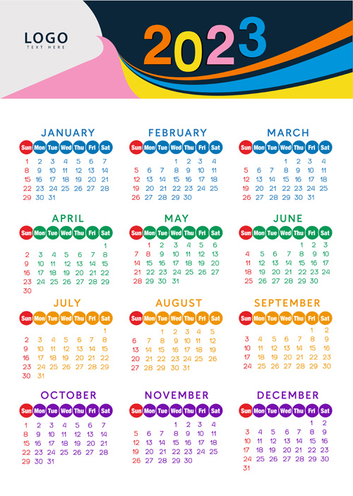 2023 calendar year vector illustration vol 1