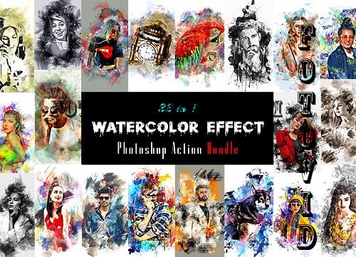 Watercolor Effect Photoshop Action Bundle - 10888912
