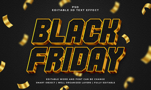 Black friday 3d editable psd text effect with black background