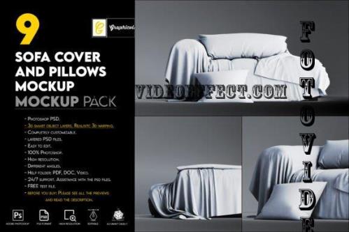 Sofa cover and pillows mockup - 7465744