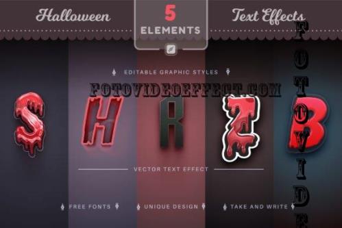 Set 5 Halloween Editable Text Effect - 10300377