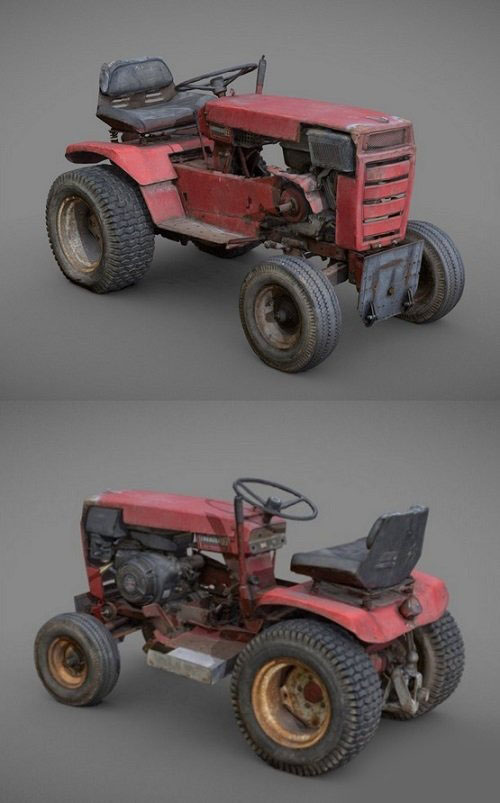 Vintage Garden Tractor PBR 3D Models