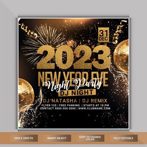 2023 new year eve night party flyer psd