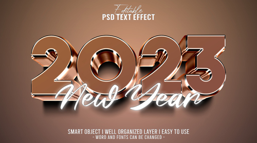 3d 2023 new year colorful editable text effect template