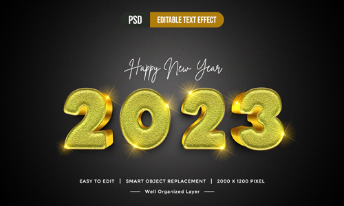 Luxury 2023 gold 3d text style background mockup