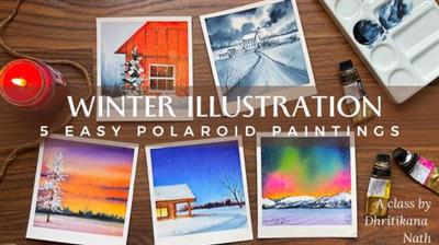 Winter Illustrations - 5 Easy Watercolor Polaroid  Painting