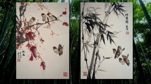 Relax With Oriental Painting - Bamboo & Sparrow