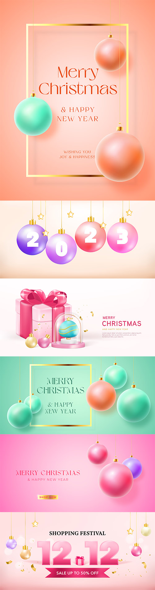 Happy new year and merry christmas banner, gift box christmas decorative design