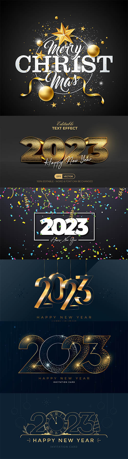 2023 illustration with gold lettering and party balloon on dark background
