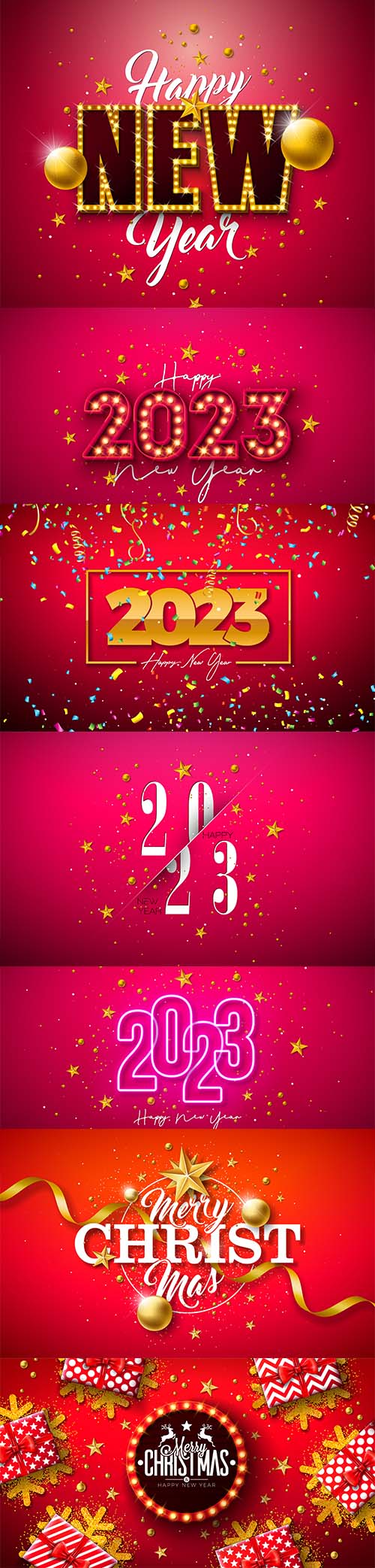 Merry christmas and happy new year 2023 illustration with gold glass ball