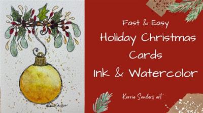Holiday Christmas Card Ornament In Ink &  Watercolor