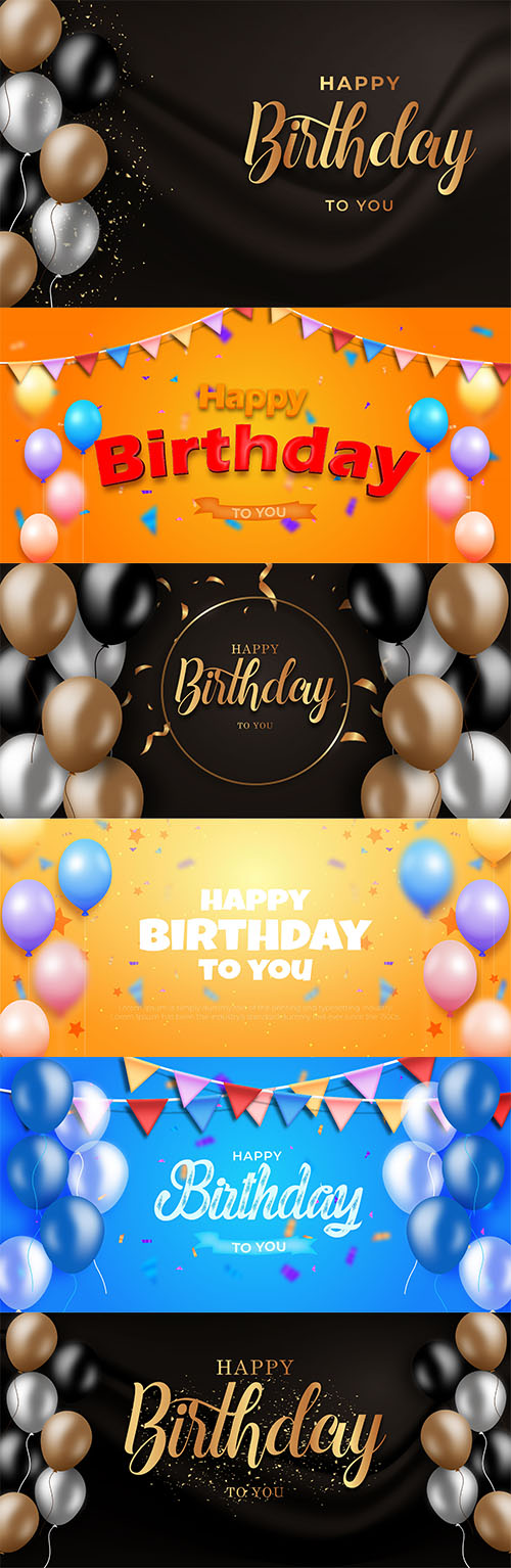 Happy birthday banner with circle gold and realistic balloons premium vector