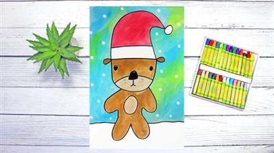 Art Class For Kids How To Draw And Watercolor Paint A Christmas Teddy Bear In The  Snow