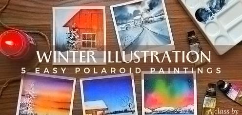 Winter Illustrations – 5 Easy Watercolor Polaroid Painting