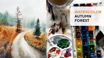 Autumn Foggy Forest Using Granulated  Watercolor