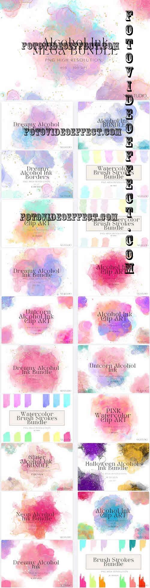 Alcohol Ink Watercolor Mega Bundle - 20 Premium Graphics