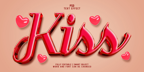 Kiss elegant 3d realistic psd text effect style template