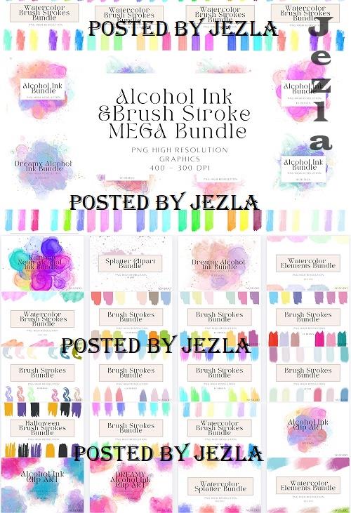 Brush Strokes & Alcohol Ink Clipart Bundle - 20 Premium Graphics